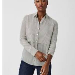 NWT Spanx Low Maintenance Silk Button-Down Shirt  X-Large cedar/ivory stripe